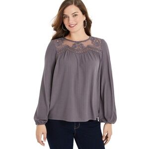 Maurices Women Large Purple Lace Yoke Crochet Trim Ribbed Knit Top NWT